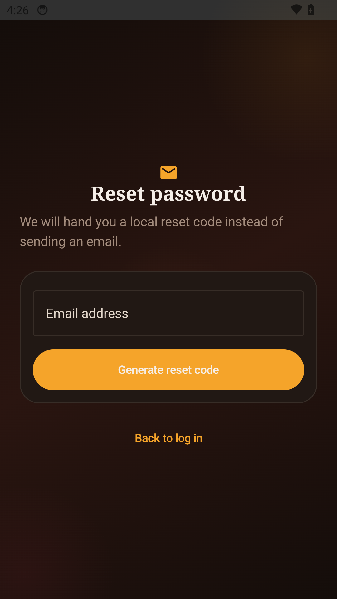 Reset password screen
